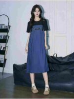 Clearance Sale Casual Fake Two-Piece Sling Loose Short Sleeve Dress Bulk Wholesale Chinese Clothing Stock Lots - Image 2