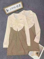 166 Pcs Elegant High Elastic Dresses Bulk Stock - Polo Neck Fake Two-piece Contrast Drawstring Dress Wholesale - Image 8