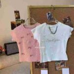 Korean Sweet Style Letter Embroidered Butterfly Detail Slim Fit Short Sleeve T-Shirt Bulk Stock Wholesale - Image 7