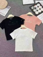 Korean Sweet Style Letter Embroidered Butterfly Detail Slim Fit Short Sleeve T-Shirt Bulk Stock Wholesale - Image 5