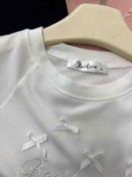 Korean Sweet Style Letter Embroidered Butterfly Detail Slim Fit Short Sleeve T-Shirt Bulk Stock Wholesale - Image 2