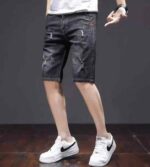 Summer New High Stretch Vintage Washed Cotton Men's Designer Denim Capri Pants Bulk Stock Wholesale - Image 5