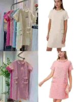 Clearance High Quality Tweed Style Plus Size Women Dresses Bulk Wholesale Stock - Image 4