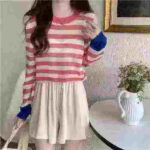Clearance 6.6 CNY Sweet Off-shoulder Loose Striped Knit Tops For Bulk Wholesale Export - Image 9