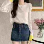 Clearance 6.6 CNY Sweet Off-shoulder Loose Striped Knit Tops For Bulk Wholesale Export - Image 8