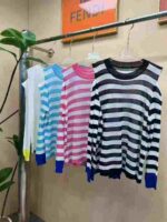 Clearance 6.6 CNY Sweet Off-shoulder Loose Striped Knit Tops For Bulk Wholesale Export - Image 5