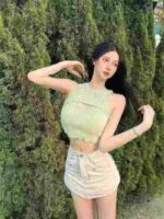 Sexy Hollow Out Vertical Texture Slim Fit Sleeveless Cropped Tank Top Bulk Clearance Wholesale - Image 7