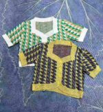 Summer Korean INS Style Vintage Plaid Colorblock Square Neck Slim Women Short Sleeve Knit Cardigan Bulk Wholesale Stock Clothing - Image 5