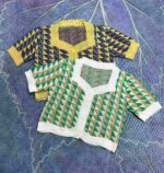 Summer Korean INS Style Vintage Plaid Colorblock Square Neck Slim Women Short Sleeve Knit Cardigan Bulk Wholesale Stock Clothing - Image 4