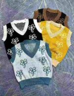 Women's Floral Colorblock Knit Sleeveless Vest Top 2026 Spring New Style Bulk Stock Clearance Wholesale - Image 2