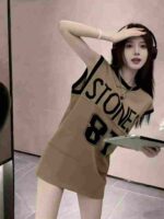 American Retro Knit T-Shirt Dress For Women Summer Colorblock Crew Neck Unique Print Loose Sleeveless Short Dress Bulk Stock Wholesale - Image 9