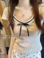 Bulk Clearance 499 Pcs French Style Lace Spliced Short Sleeve Tops Wholesale Stock Lot - Image 6