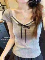 Bulk Clearance 499 Pcs French Style Lace Spliced Short Sleeve Tops Wholesale Stock Lot - Image 5
