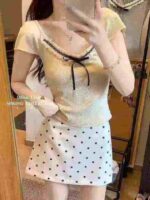 Bulk Clearance 499 Pcs French Style Lace Spliced Short Sleeve Tops Wholesale Stock Lot - Image 4