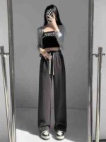 1217 Pcs American Style Women's Drawstring Casual Loose High Waist Straight Wide Leg Sweatpants Bulk Stock For Wholesale - Image 9