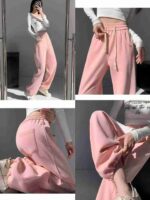 1217 Pcs American Style Women's Drawstring Casual Loose High Waist Straight Wide Leg Sweatpants Bulk Stock For Wholesale - Image 2