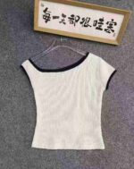 Bulk Stock 461 Pcs Sexy Women's Off-shoulder Asymmetric Color-block Knit Short Sleeve Tops - Image 9