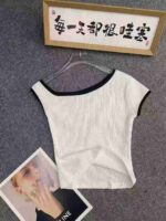 Bulk Stock 461 Pcs Sexy Women's Off-shoulder Asymmetric Color-block Knit Short Sleeve Tops - Image 8