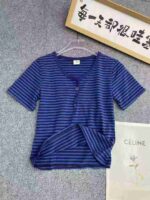 American Style Cotton Striped Regular Shoulder Short Sleeve T-Shirts Bulk Stock Wholesale For Export - Image 8