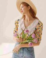 70 Pcs Unique Design Floral Blouses Retro Lace Trim Puff Sleeve Bulk Stock Wholesale Export - Image 6