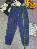 Spring New Brand Original Overstock Vintage Blue Washed Cotton Multi-pocket Cargo Denim Cuffed Pants Bulk Clearance Wholesale - Image 1