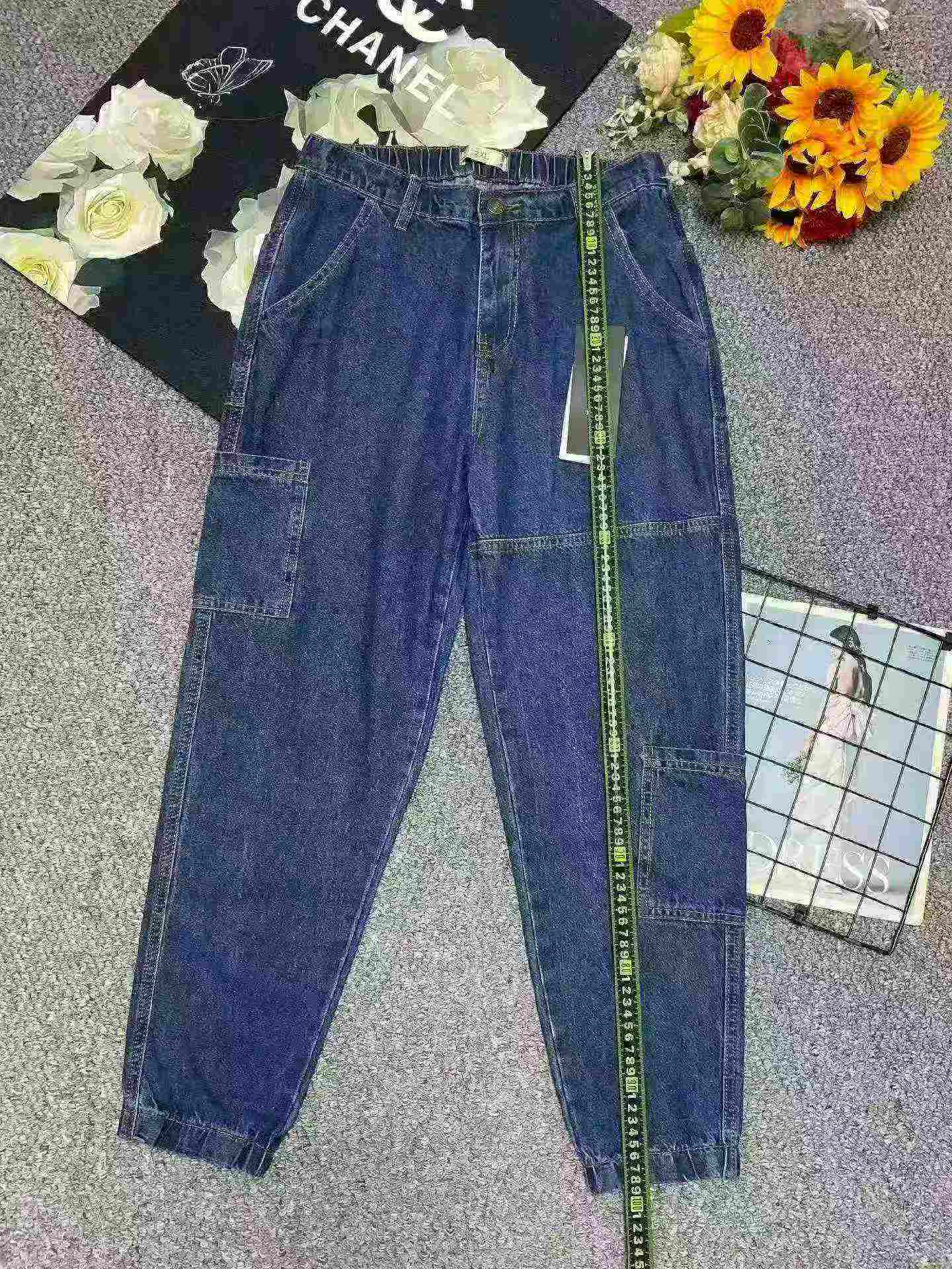 Spring New Brand Original Overstock Vintage Blue Washed Cotton Multi-pocket Cargo Denim Cuffed Pants Bulk Clearance Wholesale - Image 1