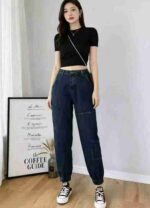 Spring New Brand Original Overstock Vintage Blue Washed Cotton Multi-pocket Cargo Denim Cuffed Pants Bulk Clearance Wholesale - Image 3