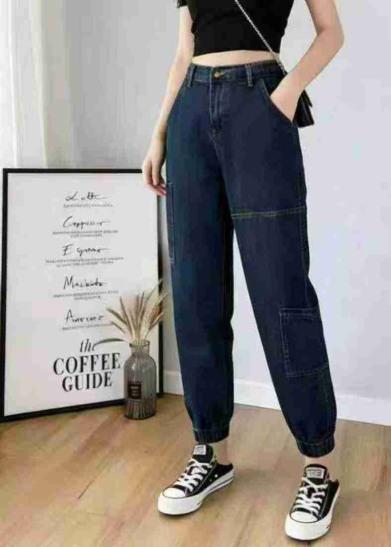 Spring New Brand Original Overstock Vintage Blue Washed Cotton Multi-pocket Cargo Denim Cuffed Pants Bulk Clearance Wholesale - Image 2