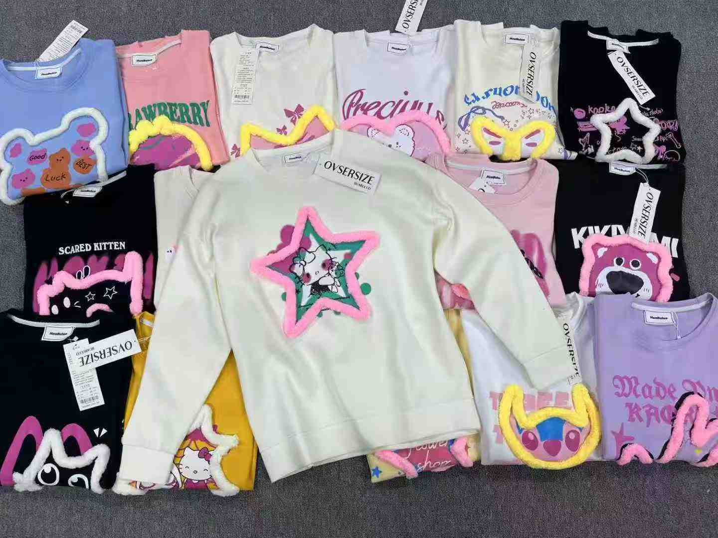 Lovely Cute Autumn Women's Oversized Crewneck Sweatshirts Bulk Chinese Clothing Stock Lots Wholesale - Image 1