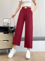 Clearance Bulk Summer Ice Silk Crepe Elastic Waist Wide Leg Cropped Pants For Middle-Aged Elderly Women Stock Wholesale - Image 1
