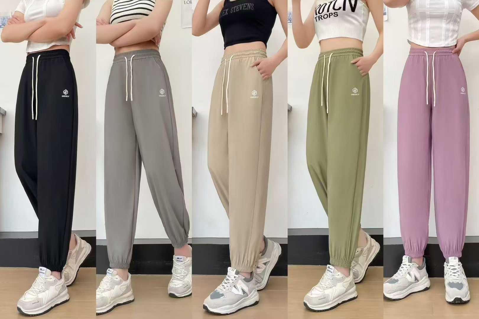 Anta Women's High Elastic Ice Silk Jogger Casual Pants Bulk Stock, 5 Colors Sizes 2XL-5XL For Wholesale - Image 1