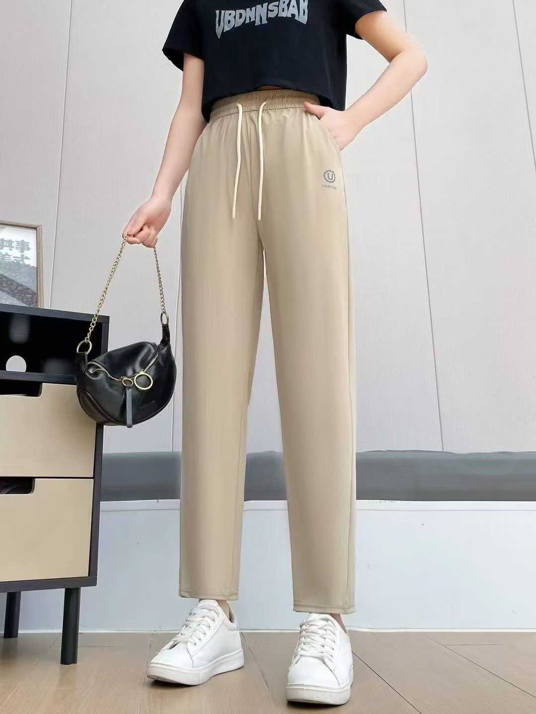 Anta Women's Flat-hem Ice Silk High Stretch Casual Pants, 5 Colors Sizes 2XL-5XL, Bulk Clothing Stock Lots Wholesale - Image 1