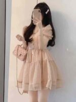 Full Bulk Clearance 100pcs Women's Summer Pink French V-neck Fairy Mesh Tulle Dress With Lining 14.3 CNY - Image 1