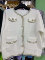 Bulk Clearance 2000 Pcs: Women's French Elegant Short Tweed Style Mink Knit Cardigan Outerwear Black & White One Size - Image 1