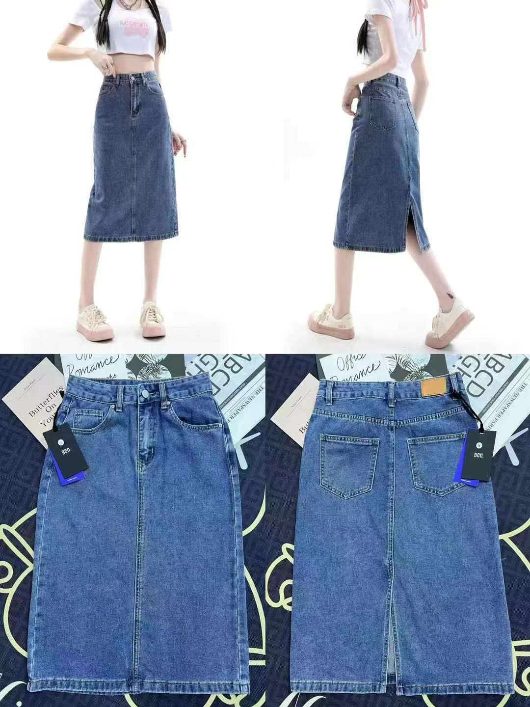 New Off-Shelf Mixed Denim Maxi Skirts Full Clearance Wholesale Chinese Clothing Stock Lots - Image 1