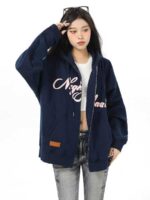 Top-selling American Style Zip-up Fleece Lined Hoodie Jacket, Unisex Loose One Size Bulk Wholesale Clothing Stock Lots - Image 1