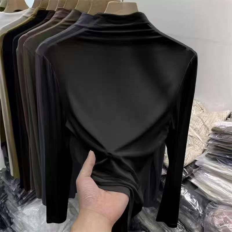 Bulk Chinese Stock Lot Women's Modal Half Turtleneck Stretch Slim Long Sleeve Base T-Shirts For Wholesale Export - Image 1