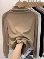 Fall Must-have Ruffled Mock Neck Brushed Stretch Base Layer Tops - Chinese Clothing Stock Lots Wholesale - Image 1