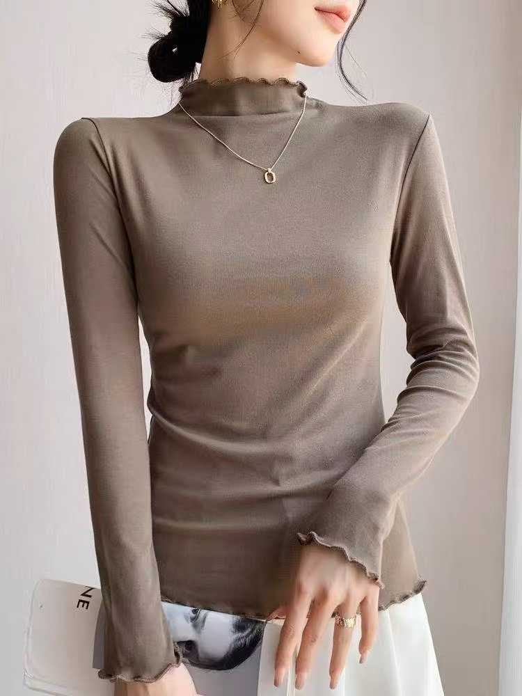 Autumn Essential Ruffled Mock Neck Thermal Base Tops | Bulk Chinese Clothing Stock Wholesale - Image 1