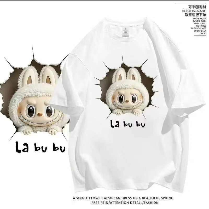 Hot Trending Labubu Print 180g Combed Cotton Short Sleeve T-Shirts Bulk Chinese Clothing Stock Lots for Wholesale Export - Image 1