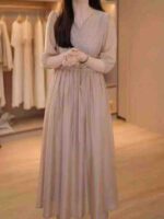 High Quality Hangzhou Satin Midi Dress | New Summer Loose V-neck Dress | Bulk Chinese Clothing Stock For Wholesale Export - Image 1