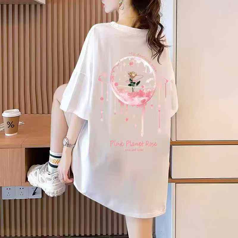 Women's Pure Cotton Short Sleeve Summer T-Shirts Loose Solid White Bulk Wholesale Full Clearance 9.3 CNY/pc - Image 1