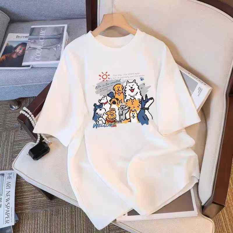 1680 Pcs Bulk 210g Pure Cotton Women's Cartoon Print Loose Short Sleeve T-Shirts Chinese Clothing Stock Lots Wholesale - Image 1