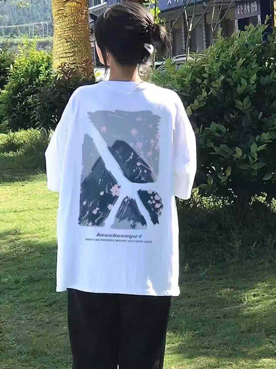 Bulk Wholesale 1200PCS 100% Cotton AB-Side Printed Loose Streetwear Short Sleeve T-Shirts Chinese Clothing Stock Lots - Image 1