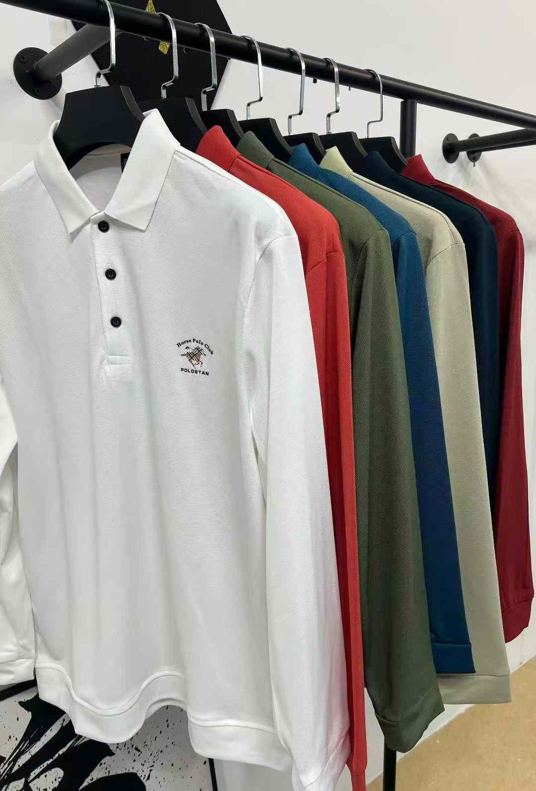 Whole Lot Clearance Branded Men's Polo Collar Long Sleeve T-Shirts 963 Pcs, 14.3 CNY, Thick Mercerized Pique Cotton, 7 Colors Available - Image 1
