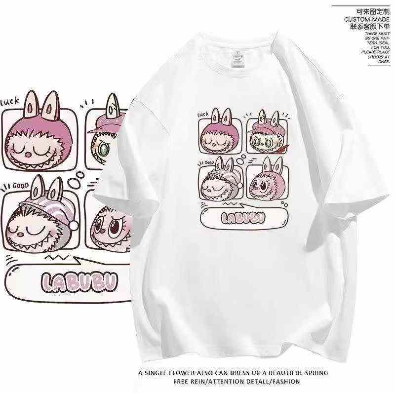 Hot Selling Labubu Printed Short Sleeve T-Shirts | 180g Combed Cotton | Mixed Patterns | Chinese Stock Lot Wholesale Export - Image 1
