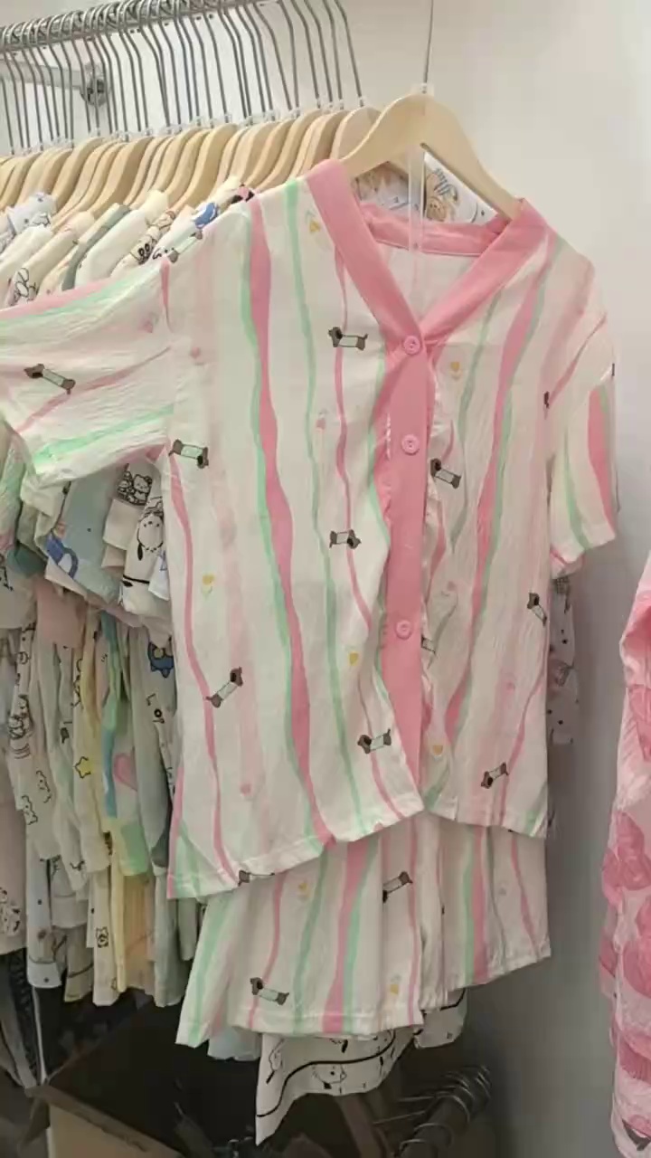 Women's Summer Cloud Cotton Pajama Set Short Sleeve Shorts Loungewear Stock Lot MOQ 100 Sets 20.6 CNY Size M-XXL Multiple Patterns - Image 1