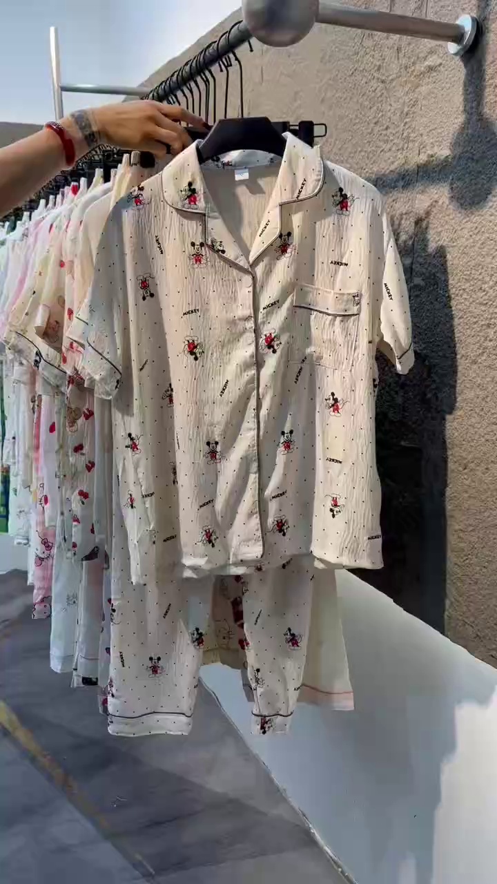 Women's Cloud Cotton 3-Piece Pajama Set Summer Korean Cartoon Collar Cardigan Loungewear, 50 Sets Minimum Order Wholesale - Image 1