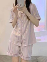 Ins Style Women's Ice Silk Solid Color Pajama Sets Summer Thin Short Sleeve Loungewear, 1200 Sets Full Clearance Bulk Wholesale - Image 8