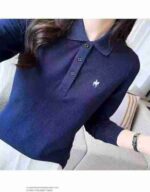 High Quality Branded Cotton Women's Embroidered Long Sleeve Collared Polo T-Shirts Bulk Stock Wholesale - Image 7